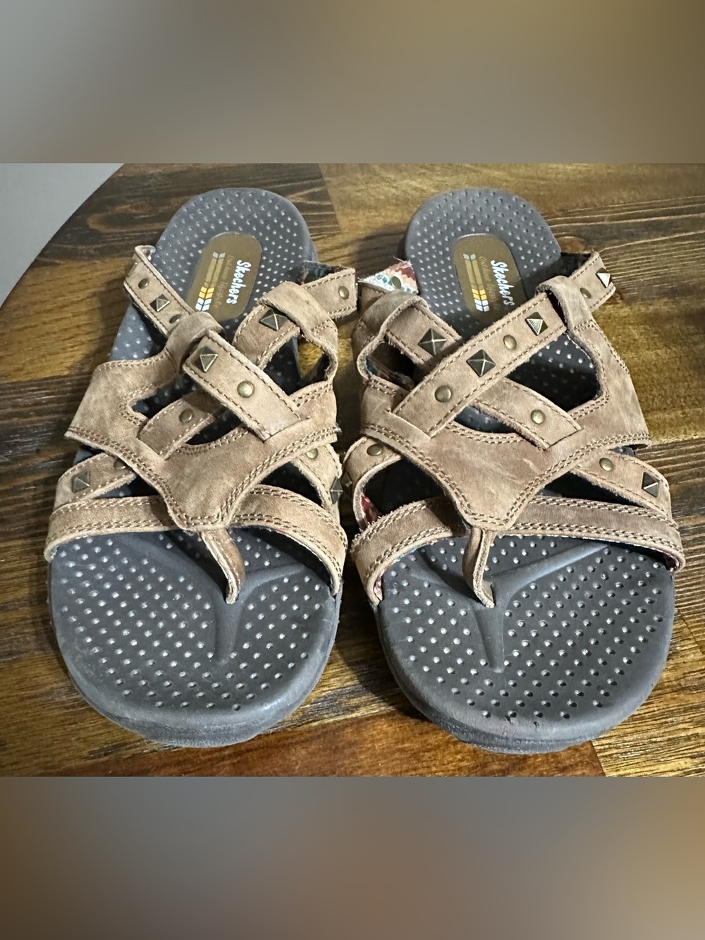 Skechers Tan Suede Strappy Slide Sandals with Studs. new without box